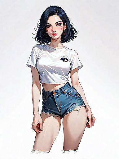 Casual Woman in Denim Shorts