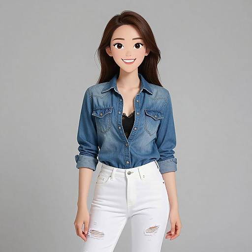 Smiling Woman in Casual Denim Outfit