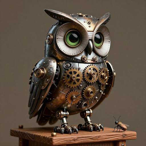 Steampunk Robotic Owl with Insect