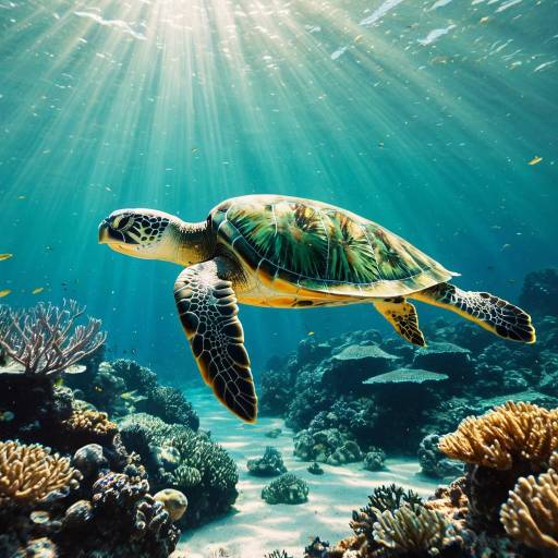 Serene Jade Sea Turtle in Coral Reef