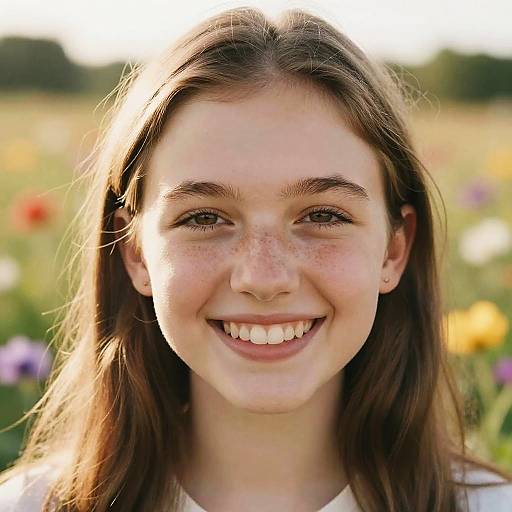 Beaming Teen Girl in Flower Meadow