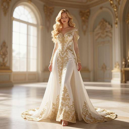 Elegant Blonde Woman in Regal Hall