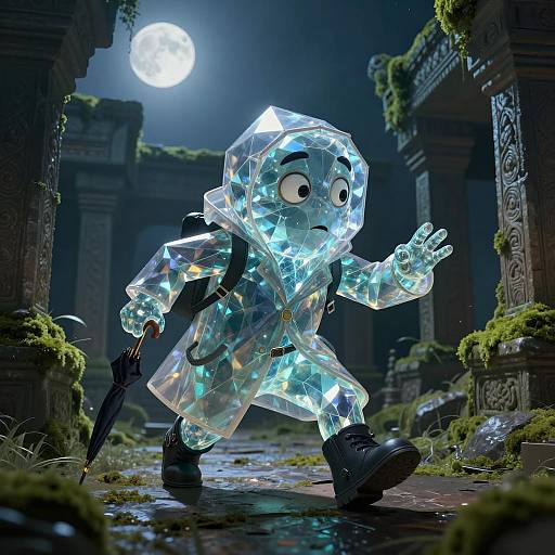 Curious Scholar in Moonlit Temple