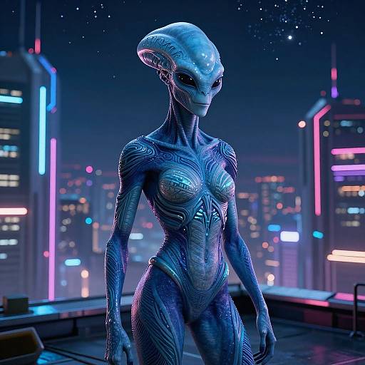 Blue Alien with Neon Tribal Markings