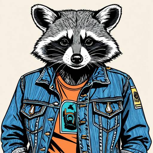 Anthropomorphic Raccoon in Denim Jacket