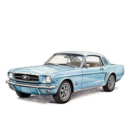 Colorful digital illustration of a classic light blue 1960s Chevrolet sedan with chrome details, round headlights, and silver wheels.