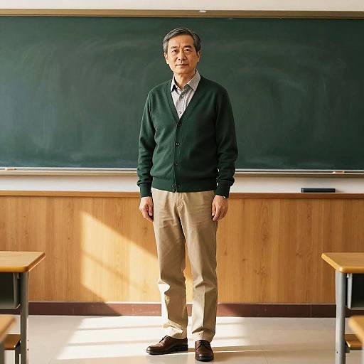 Middle-Aged Professor in Wooden Lecture Hall