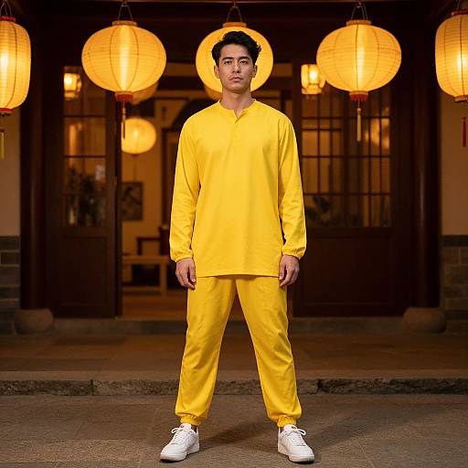 Man in Yellow Costume by Lanterns