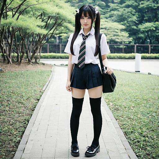 Girl in School Uniform with Twintails Outdoors