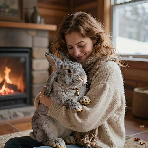 Cozy Cabin Embrace with a Rabbit