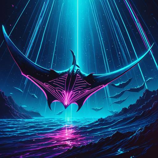 Neon Manta Ray in Luminous Ocean