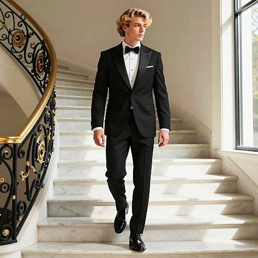 Handsome Man Descending Elegant Staircase