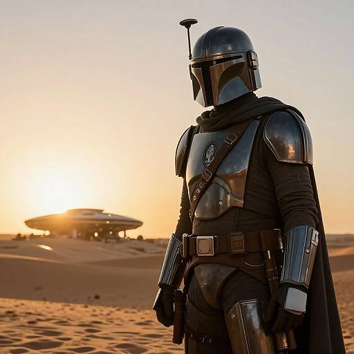 Mandalorian in Tatooine Desert Sunset