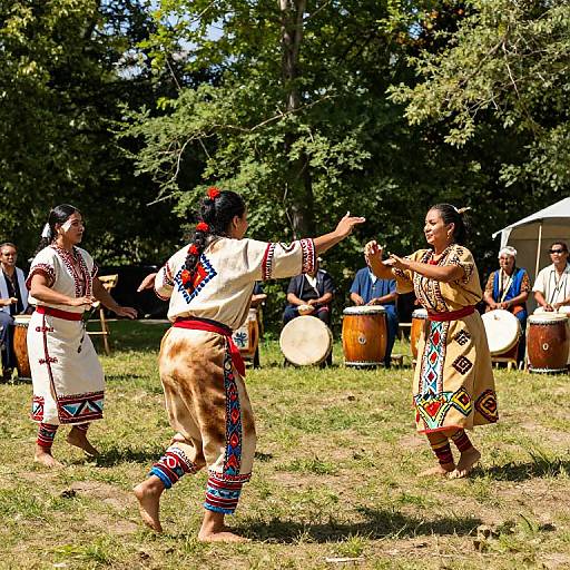 Iroquois Dancers in Sunlit Forest