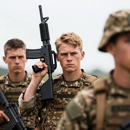 Three Soldiers in Camouflage Uniforms