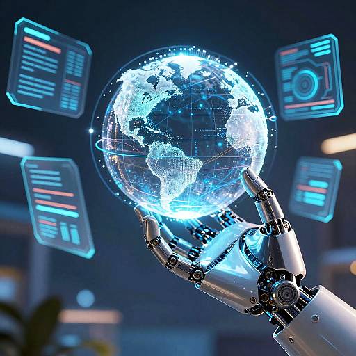 AI Robotic Hand with Holographic Globe