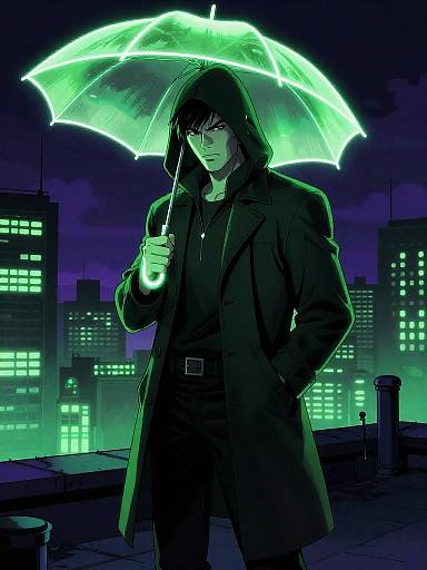 Neon Detective on Rooftop