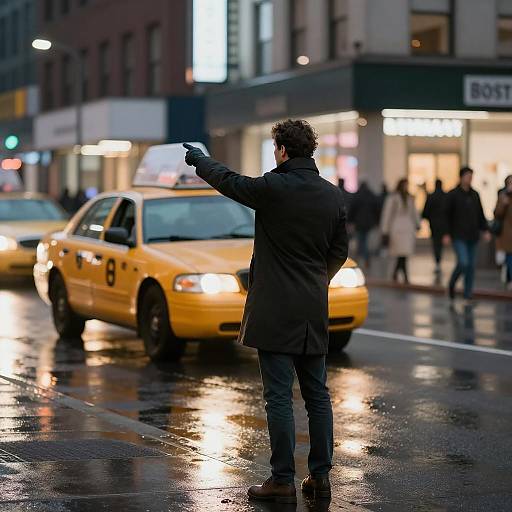Mysterious Man Pointing in Wet City