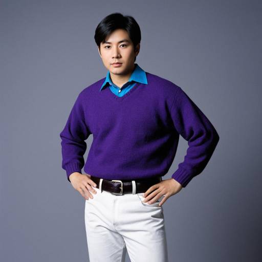 Asian Man in Purple Sweater and White Pants