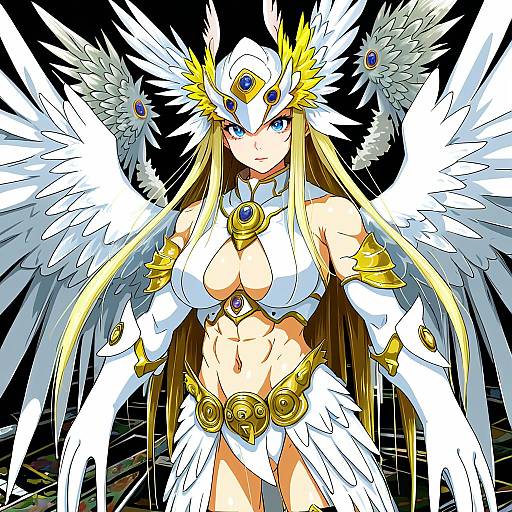 Illustration of Angewomon, digimon in the style of Teoi (good chaos)