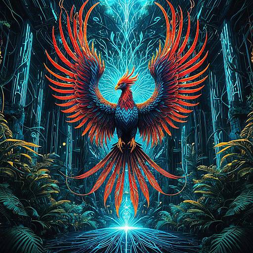 Mythical Phoenix in Neon Jungle