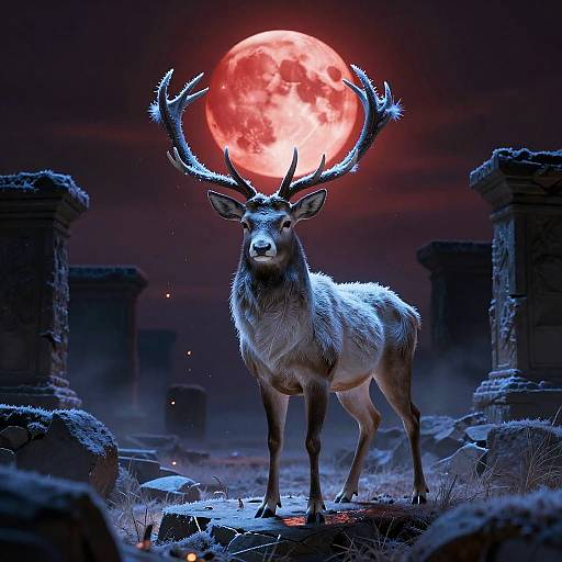 Ivory Stag in Frosted Ruins