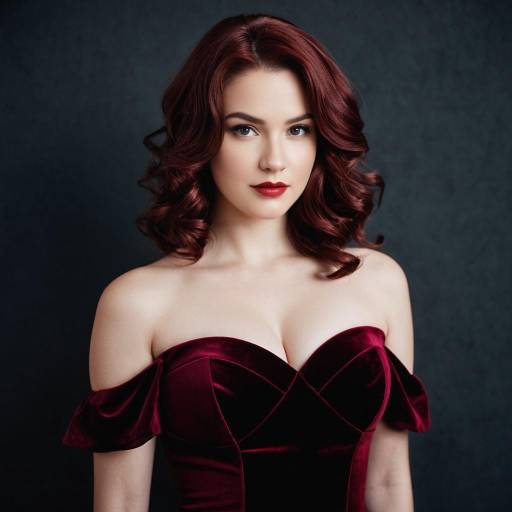 Elegant Woman in Burgundy Velvet Dress