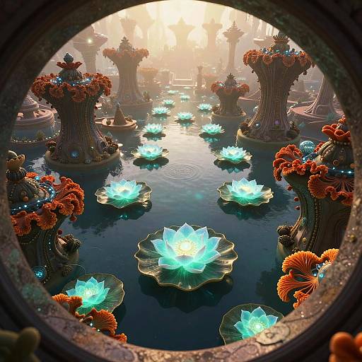 Obsidian Shamanic Lagoon Phosphorescent Lotus Dreamscape