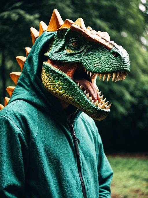 Cinematic Portrait of Man in Dinosaur Costume