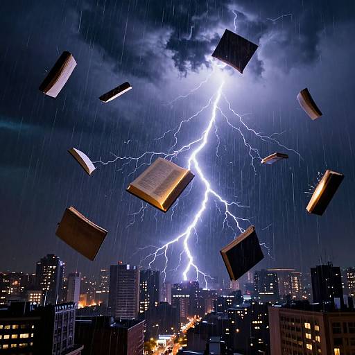 Glowing Books Dancing in Storm