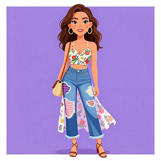 Bohemian Woman in Floral Patchwork Jeans