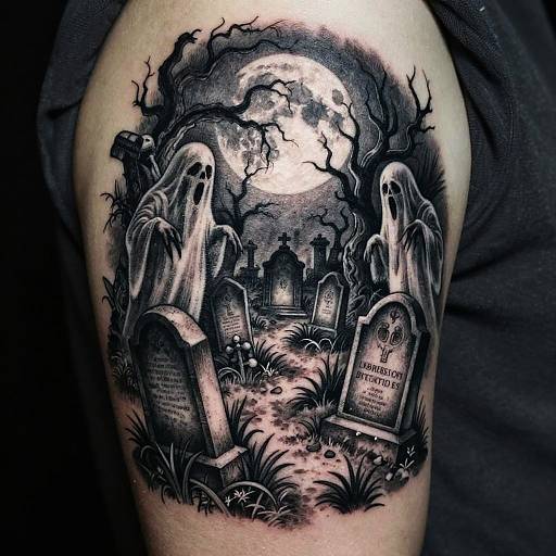 Realistic Haunted Graveyard Horror Tattoos