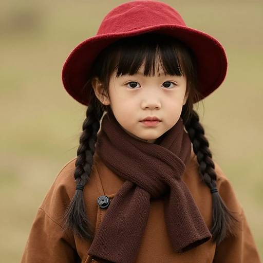 Young Girl with Braids and Hat