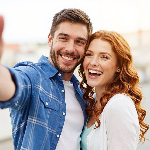Happy Couple Taking Sunny Selfie