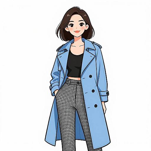 Chic Woman in Sky Blue Trench Coat