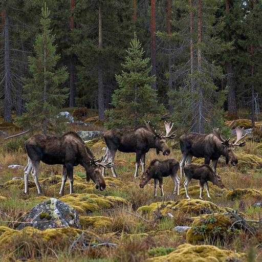 Serene Moose Family in Lush Wilderness