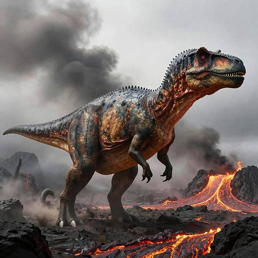 Majestic T-Rex in Volcanic Fog