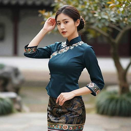 Elegant Asian Dress in Serene Garden