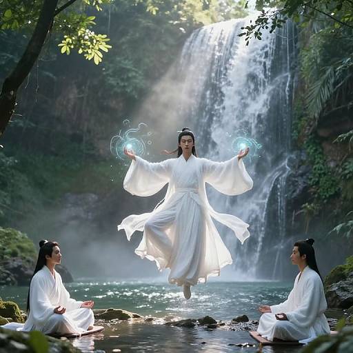 Serene Murim Meditation by Waterfall