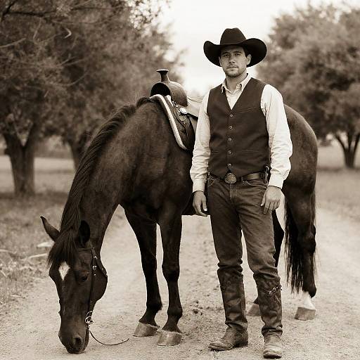Cowboy and Horse in Sepia Tones