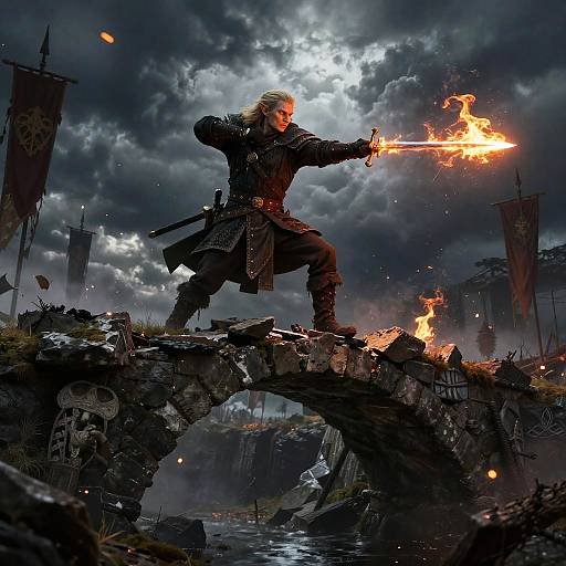 Elven Ranger on Flaming Sword Bridge