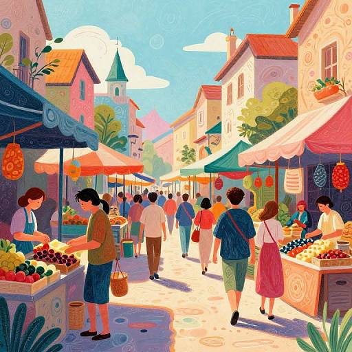 Dreamlike Whimsical Marketplace Scene