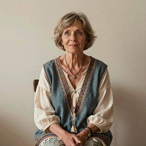 Wistful Bohemian Eco-Grandmother Editorial Portrait