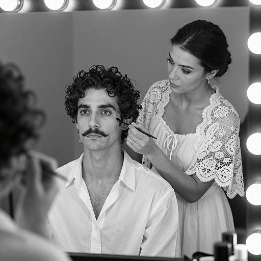 Dramatic Black-and-White Makeup Scene