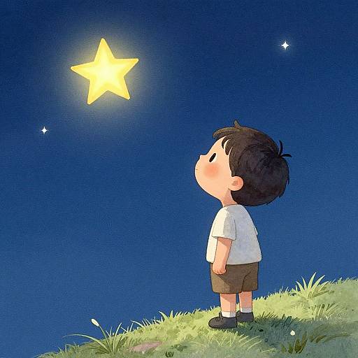 Boy Gazing at Starry Night Sky