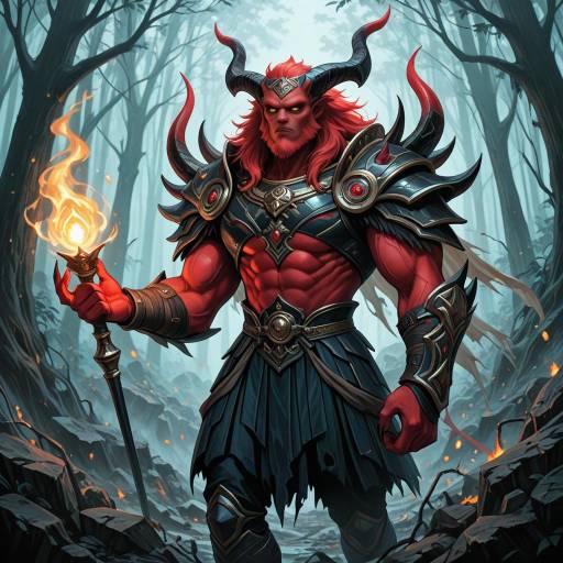 Muscular Demon in Gloomy Forest Setting