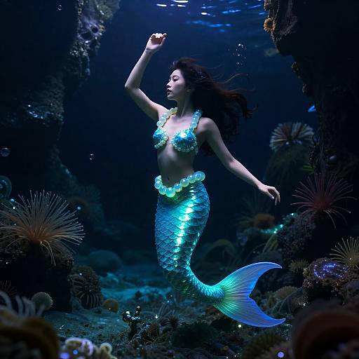 Bioluminescent Merfolk with Opalescent Teal Jewelry