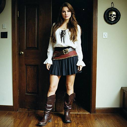 Young Woman in Pirate Skirt Costume