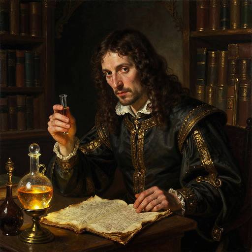 Renaissance Alchemist in Ancient Library