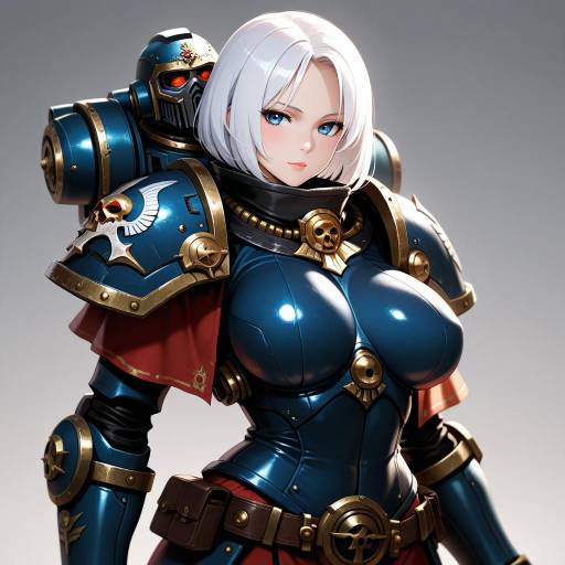 Illustration of Adepta sororitas, warhammer 40k in the style of Namako daibakuhatsu